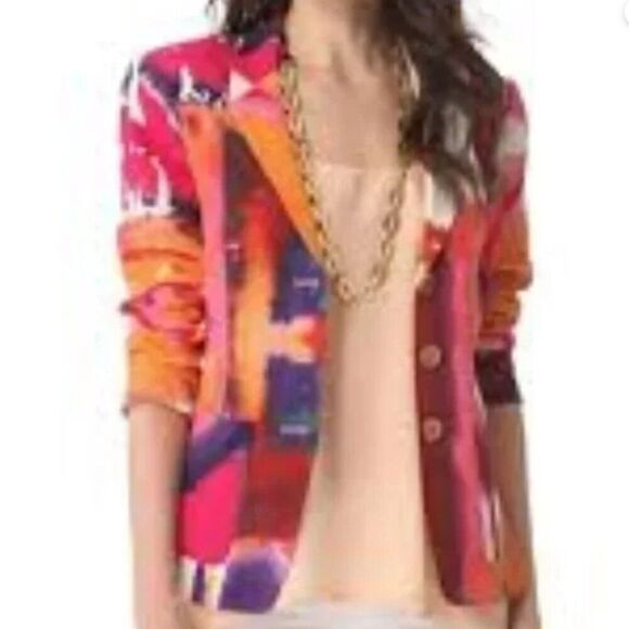 NWT Rachel Roy Sz 2 4 Silk Blazer Jacket Colorful Pink White Art Professional - Picture 14 of 16